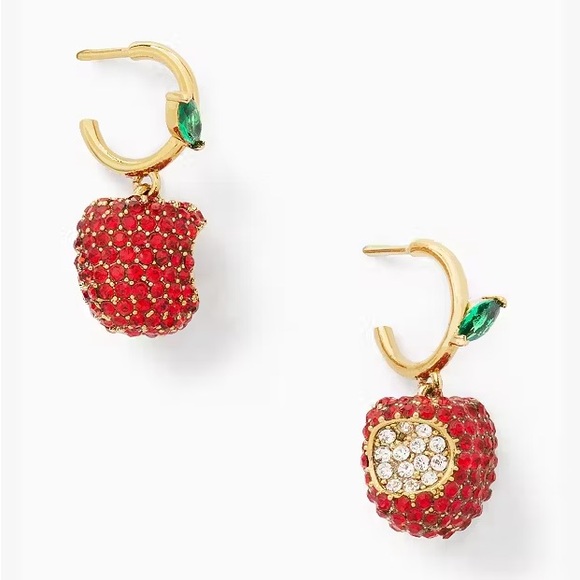 kate spade Jewelry - KATE SPADE ♠️ NEW YORK 🍏 Apple Of My Eye Pave Huggie Drop Earrings 🍎